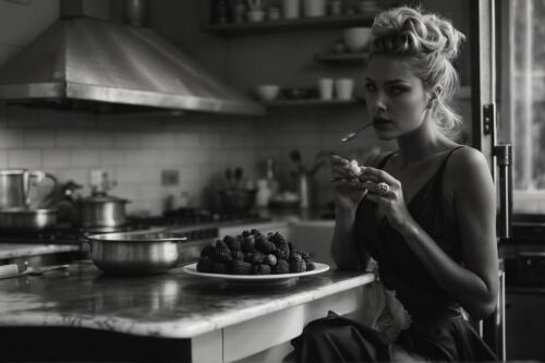 Beauty in kitchen in Peter Lindbergh style